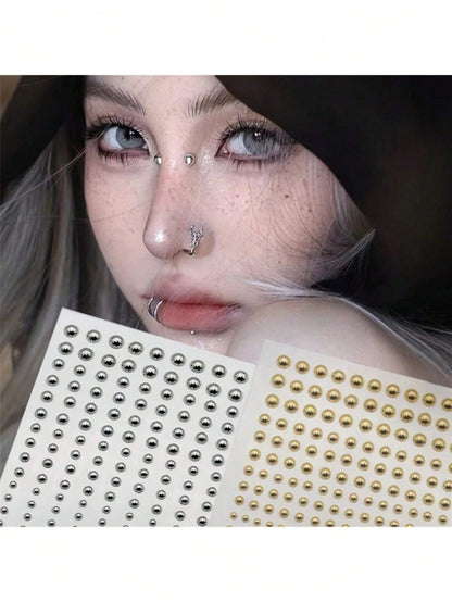 1/2/3/4pcs Lip Piercing Jewelry, Y2K Style Fake Piercing Jewelry (Nose Stud, Eyebrow Stud), No-Piercing Silver Belly Button Sticker, Punk Y2K Makeup Sticker (Unisex), Gift, Travel Essential, Affordabl