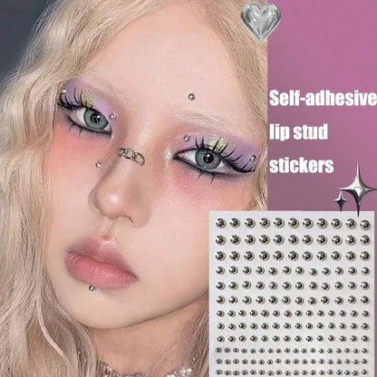 1/2/3/4pcs Lip Piercing Jewelry, Y2K Style Fake Piercing Jewelry (Nose Stud, Eyebrow Stud), No-Piercing Silver Belly Button Sticker, Punk Y2K Makeup Sticker (Unisex), Gift, Travel Essential, Affordabl