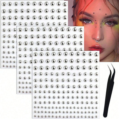 1/2/3/4pcs Lip Piercing Jewelry, Y2K Style Fake Piercing Jewelry (Nose Stud, Eyebrow Stud), No-Piercing Silver Belly Button Sticker, Punk Y2K Makeup Sticker (Unisex), Gift, Travel Essential, Affordabl
