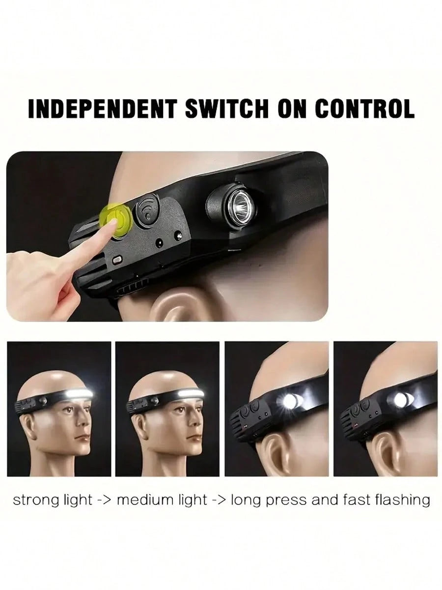1/2/3 Rechargeable Wide-Angle Beam LED Headlights With Motion Sensing, Easy To Carry, With Adjustable Headband Light Strip, 3 Color Modes, Suitable For Camping, Running, And Nighttime Cycling, Includi