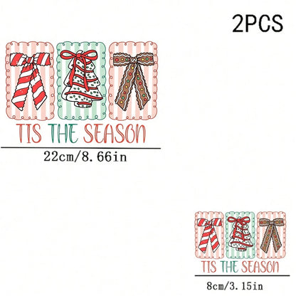 1/2/3PCS Durable Washable Heat Transfer Vinyl, TIS THE SEASON Text Candy Cane Bow Christmas Tree Gingerbread Bow Striped Wavy Border Cute Christmas Cartoon Pattern Heat Transfer, Vinyl Print, Heat Tra