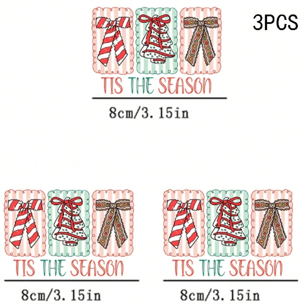 1/2/3PCS Durable Washable Heat Transfer Vinyl, TIS THE SEASON Text Candy Cane Bow Christmas Tree Gingerbread Bow Striped Wavy Border Cute Christmas Cartoon Pattern Heat Transfer, Vinyl Print, Heat Tra