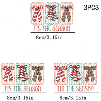 1/2/3PCS Durable Washable Heat Transfer Vinyl, TIS THE SEASON Text Candy Cane Bow Christmas Tree Gingerbread Bow Striped Wavy Border Cute Christmas Cartoon Pattern Heat Transfer, Vinyl Print, Heat Tra