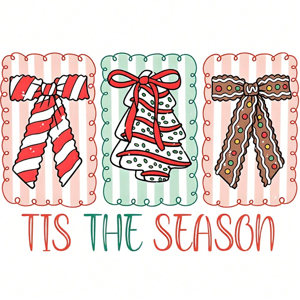 1/2/3PCS Durable Washable Heat Transfer Vinyl, TIS THE SEASON Text Candy Cane Bow Christmas Tree Gingerbread Bow Striped Wavy Border Cute Christmas Cartoon Pattern Heat Transfer, Vinyl Print, Heat Tra