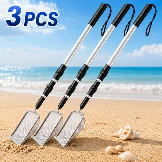 1/2/3pcs Telescopic Beach Sand Scoop, Metal Mesh Sand Sifter Shovel With Long Handle For Shells, Coins, Treasure Hunting & Outdoor Beach Use