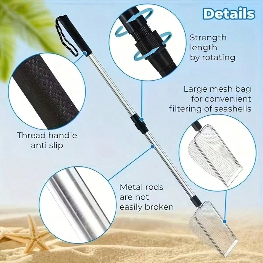 1/2/3pcs Telescopic Beach Sand Scoop, Metal Mesh Sand Sifter Shovel With Long Handle For Shells, Coins, Treasure Hunting & Outdoor Beach Use