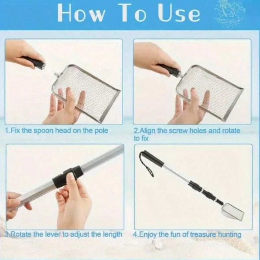1/2/3pcs Telescopic Beach Sand Scoop, Metal Mesh Sand Sifter Shovel With Long Handle For Shells, Coins, Treasure Hunting & Outdoor Beach Use