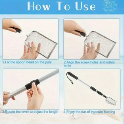 1/2/3pcs Telescopic Beach Sand Scoop, Metal Mesh Sand Sifter Shovel With Long Handle For Shells, Coins, Treasure Hunting & Outdoor Beach Use