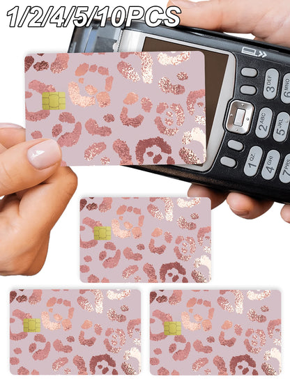 1/2/4/5/10pcs Rose Gold Leopard Print Credit Card Stickers, Women's Birthday Gift PVC Material Anti-Fingerprint Durable Scratch-Resistant Wear-Resistant, Suitable For Men, Women, Couples, Small Chip C