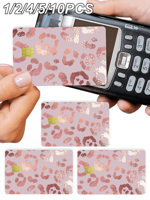 1/2/4/5/10pcs Rose Gold Leopard Print Credit Card Stickers, Women's Birthday Gift PVC Material Anti-Fingerprint Durable Scratch-Resistant Wear-Resistant, Suitable For Men, Women, Couples, Small Chip C