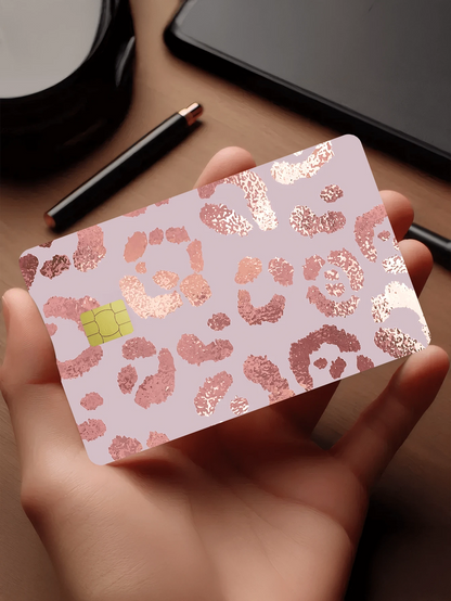 1/2/4/5/10pcs Rose Gold Leopard Print Credit Card Stickers, Women's Birthday Gift PVC Material Anti-Fingerprint Durable Scratch-Resistant Wear-Resistant, Suitable For Men, Women, Couples, Small Chip C