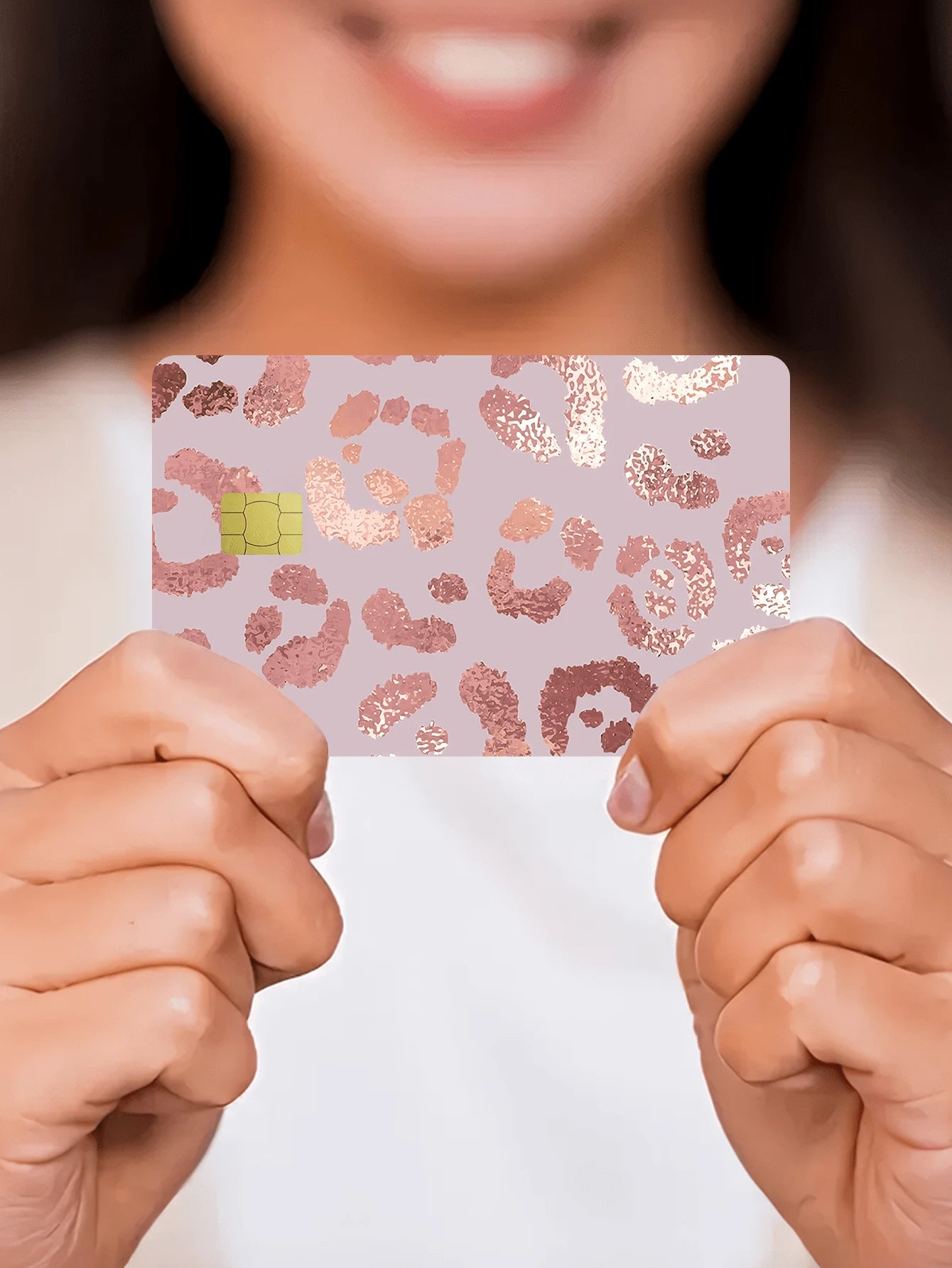 1/2/4/5/10pcs Rose Gold Leopard Print Credit Card Stickers, Women's Birthday Gift PVC Material Anti-Fingerprint Durable Scratch-Resistant Wear-Resistant, Suitable For Men, Women, Couples, Small Chip C