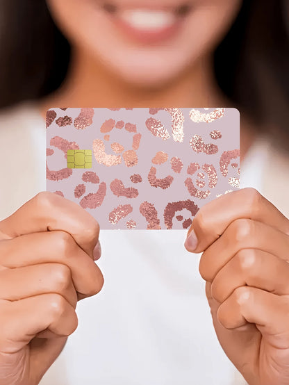 1/2/4/5/10pcs Rose Gold Leopard Print Credit Card Stickers, Women's Birthday Gift PVC Material Anti-Fingerprint Durable Scratch-Resistant Wear-Resistant, Suitable For Men, Women, Couples, Small Chip C
