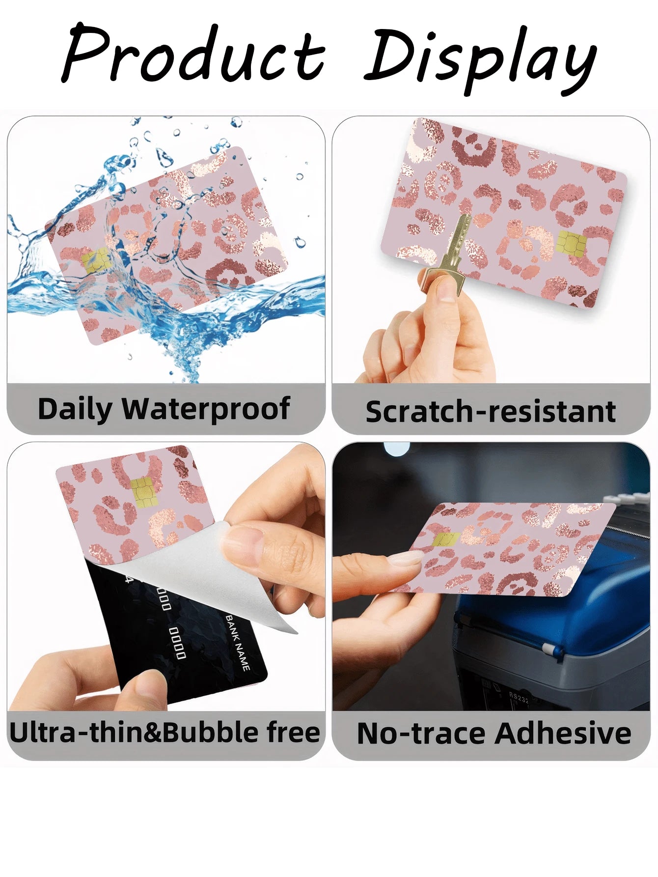 1/2/4/5/10pcs Rose Gold Leopard Print Credit Card Stickers, Women's Birthday Gift PVC Material Anti-Fingerprint Durable Scratch-Resistant Wear-Resistant, Suitable For Men, Women, Couples, Small Chip C