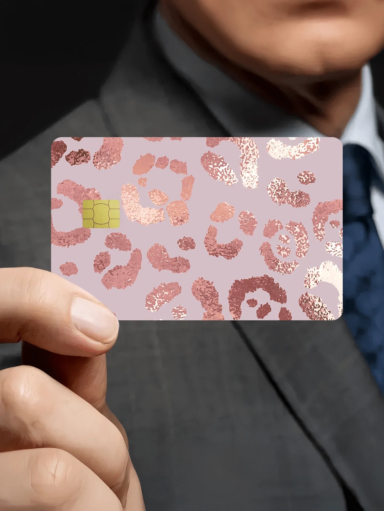 1/2/4/5/10pcs Rose Gold Leopard Print Credit Card Stickers, Women's Birthday Gift PVC Material Anti-Fingerprint Durable Scratch-Resistant Wear-Resistant, Suitable For Men, Women, Couples, Small Chip C