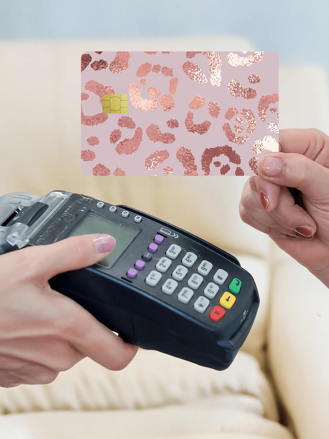 1/2/4/5/10pcs Rose Gold Leopard Print Credit Card Stickers, Women's Birthday Gift PVC Material Anti-Fingerprint Durable Scratch-Resistant Wear-Resistant, Suitable For Men, Women, Couples, Small Chip C