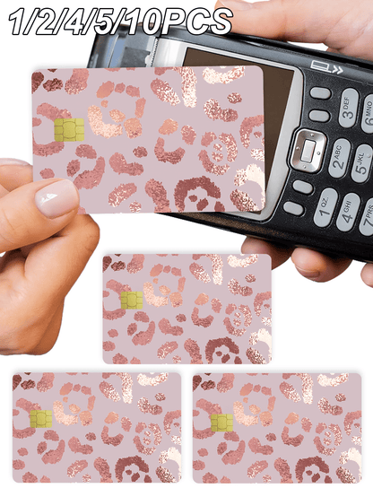 1/2/4/5/10pcs Rose Gold Leopard Print Credit Card Stickers, Women's Birthday Gift PVC Material Anti-Fingerprint Durable Scratch-Resistant Wear-Resistant, Suitable For Men, Women, Couples, Small Chip C