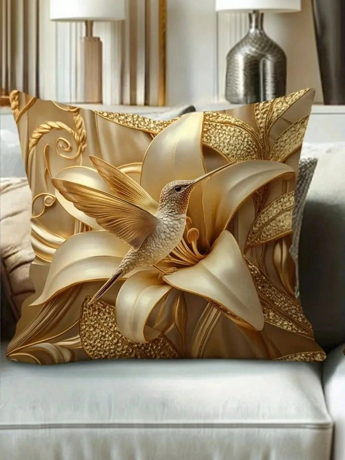 1/2/4pcs Modern Hummingbird & Giant Lily Flower Pattern Throw Pillow Covers, Machine Washable, 100% Polyester, Decorative Soft Cushion Covers For Living Room, Bedroom, Sofa, Single-Sided Printing, Pil