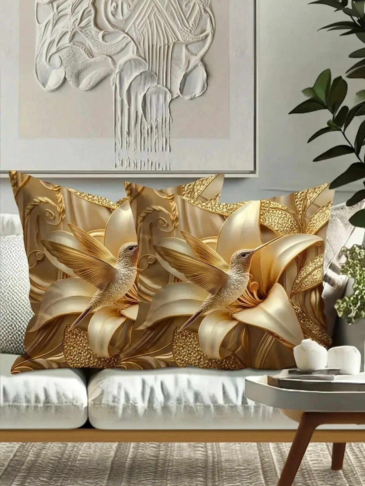 1/2/4pcs Modern Hummingbird & Giant Lily Flower Pattern Throw Pillow Covers, Machine Washable, 100% Polyester, Decorative Soft Cushion Covers For Living Room, Bedroom, Sofa, Single-Sided Printing, Pil