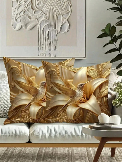 1/2/4pcs Modern Hummingbird & Giant Lily Flower Pattern Throw Pillow Covers, Machine Washable, 100% Polyester, Decorative Soft Cushion Covers For Living Room, Bedroom, Sofa, Single-Sided Printing, Pil