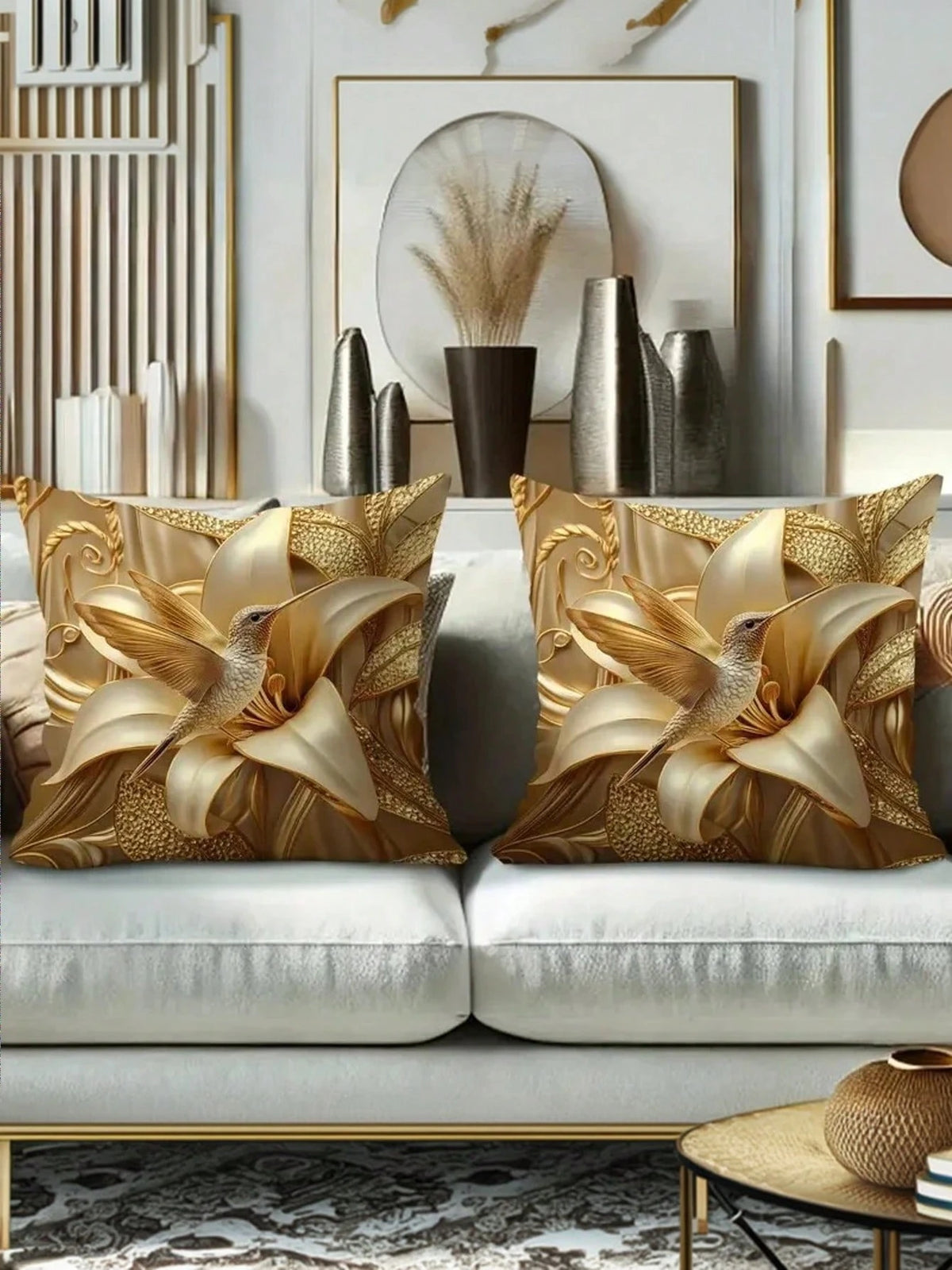 1/2/4pcs Modern Hummingbird & Giant Lily Flower Pattern Throw Pillow Covers, Machine Washable, 100% Polyester, Decorative Soft Cushion Covers For Living Room, Bedroom, Sofa, Single-Sided Printing, Pil