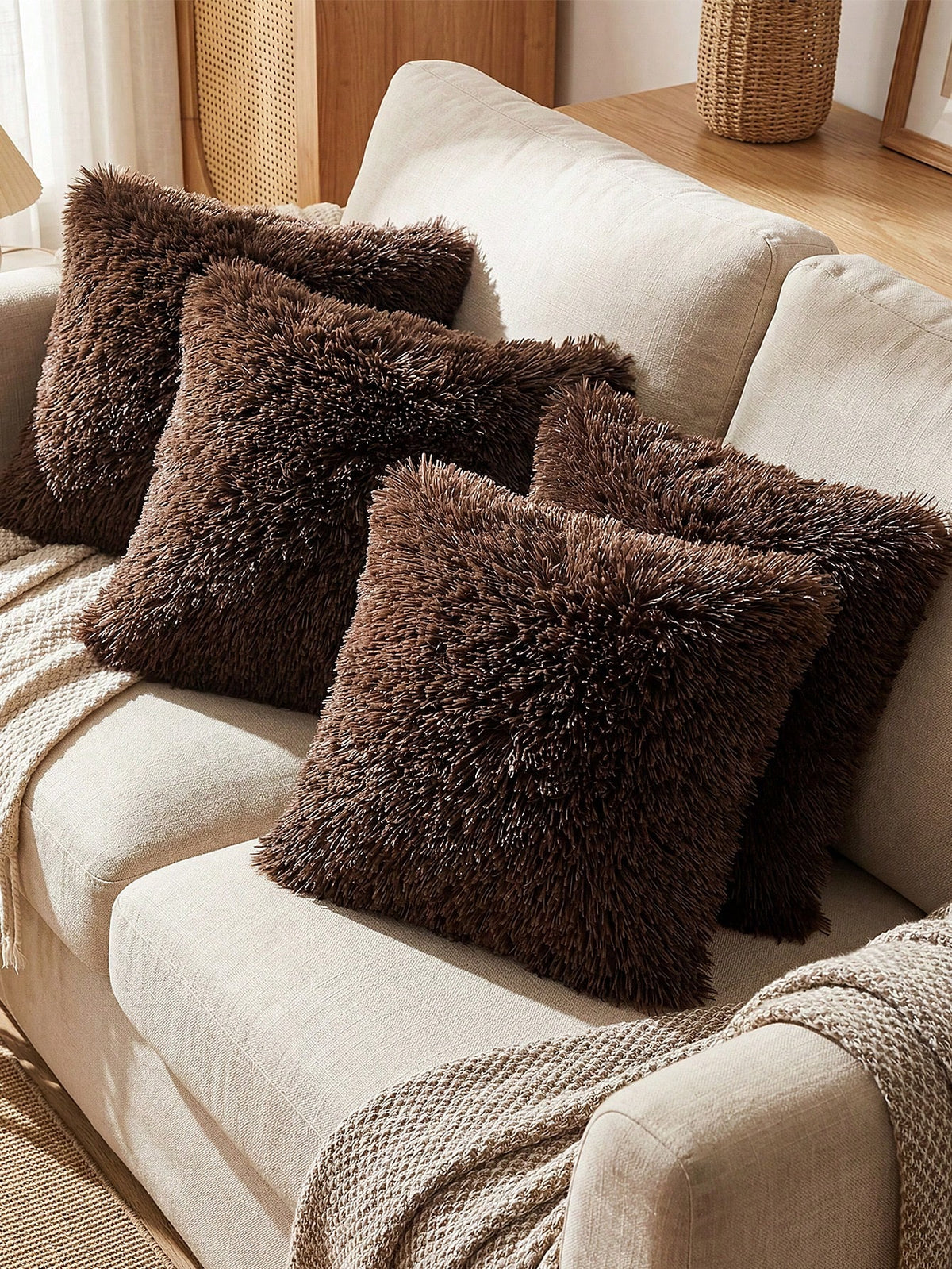 1/2/4pcs Solid Color Plush Pillow Cover (Pillow Insert Not Included), Minimalist Double-Sided Fluffy Square Cushion Cover, Soft Comfortable Home Decor Throw Pillow Case, Suitable For Bedroom, Living R