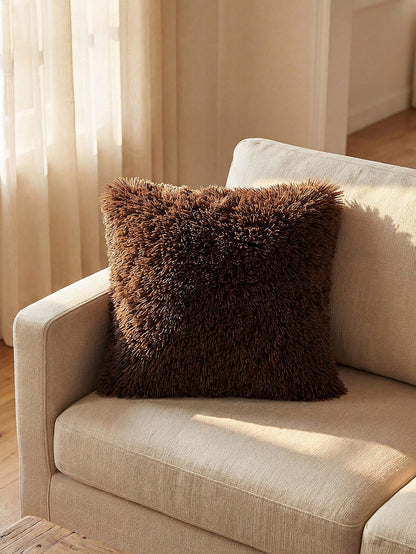 1/2/4pcs Solid Color Plush Pillow Cover (Pillow Insert Not Included), Minimalist Double-Sided Fluffy Square Cushion Cover, Soft Comfortable Home Decor Throw Pillow Case, Suitable For Bedroom, Living R