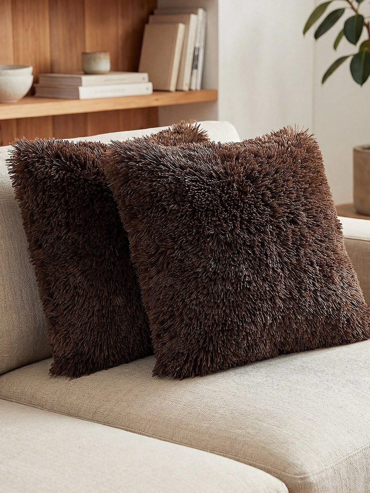 1/2/4pcs Solid Color Plush Pillow Cover (Pillow Insert Not Included), Minimalist Double-Sided Fluffy Square Cushion Cover, Soft Comfortable Home Decor Throw Pillow Case, Suitable For Bedroom, Living R