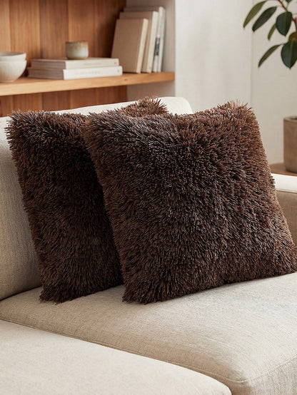 1/2/4pcs Solid Color Plush Pillow Cover (Pillow Insert Not Included), Minimalist Double-Sided Fluffy Square Cushion Cover, Soft Comfortable Home Decor Throw Pillow Case, Suitable For Bedroom, Living R