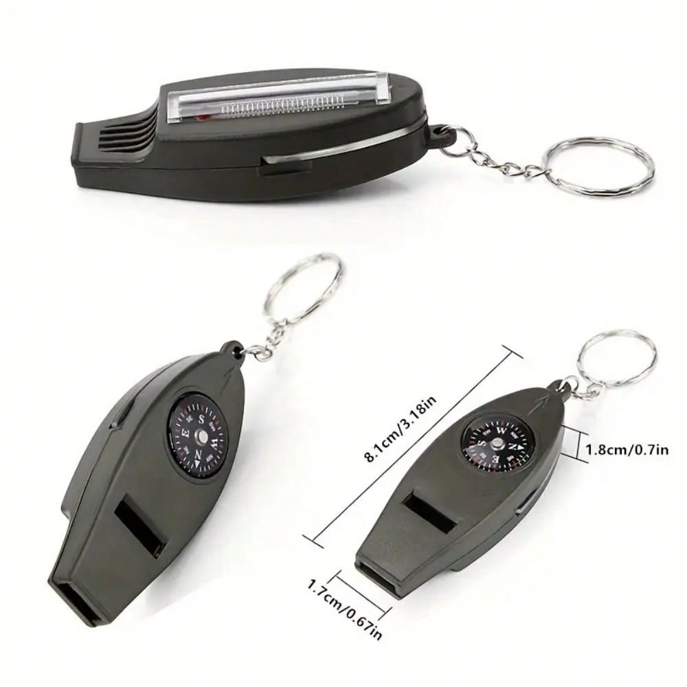 1/2/5pcs 4-In-1 Compass, Thermometer, Magnifier, Whistle, With Clear Temperature Dial, Built-In Magnifier And Loud Whistle, Compact Outdoor Tool, Suitable For Camping, Hiking, Outdoor Gear Keychain