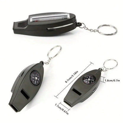 1/2/5pcs 4-In-1 Compass, Thermometer, Magnifier, Whistle, With Clear Temperature Dial, Built-In Magnifier And Loud Whistle, Compact Outdoor Tool, Suitable For Camping, Hiking, Outdoor Gear Keychain