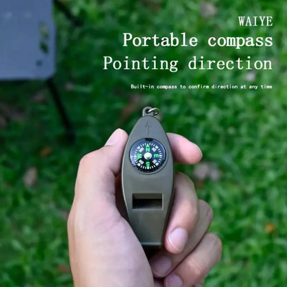 1/2/5pcs 4-In-1 Compass, Thermometer, Magnifier, Whistle, With Clear Temperature Dial, Built-In Magnifier And Loud Whistle, Compact Outdoor Tool, Suitable For Camping, Hiking, Outdoor Gear Keychain