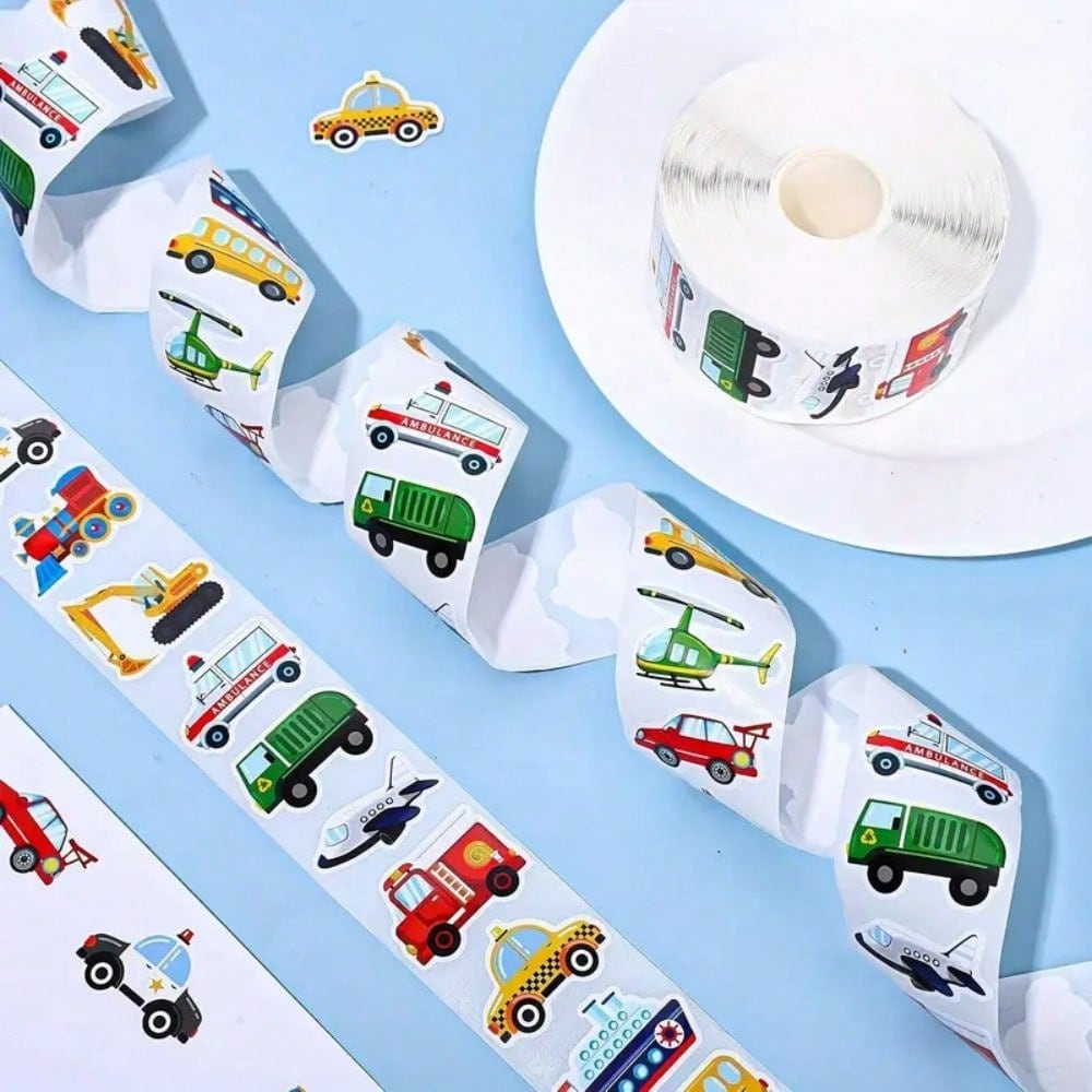 1/2 Roll, Cartoon Vehicle Transport Stickers, Creative Car & Airplane Pattern Adhesive Paper, Party Gift Envelope Stickers, Multi-Purpose Decorative Stickers For Laptop, Phone Case, Scrapbook, Water B