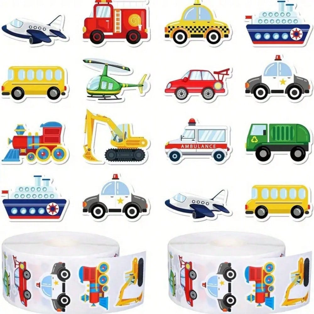 1/2 Roll, Cartoon Vehicle Transport Stickers, Creative Car & Airplane Pattern Adhesive Paper, Party Gift Envelope Stickers, Multi-Purpose Decorative Stickers For Laptop, Phone Case, Scrapbook, Water B