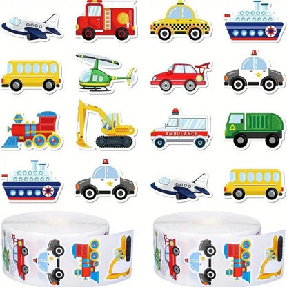 1/2 Roll, Cartoon Vehicle Transport Stickers, Creative Car & Airplane Pattern Adhesive Paper, Party Gift Envelope Stickers, Multi-Purpose Decorative Stickers For Laptop, Phone Case, Scrapbook, Water B