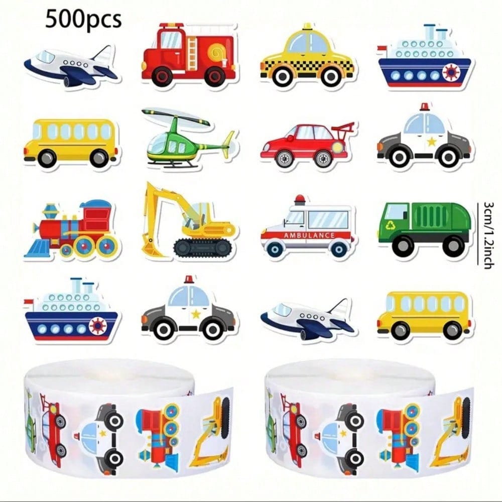 1/2 Roll, Cartoon Vehicle Transport Stickers, Creative Car & Airplane Pattern Adhesive Paper, Party Gift Envelope Stickers, Multi-Purpose Decorative Stickers For Laptop, Phone Case, Scrapbook, Water B