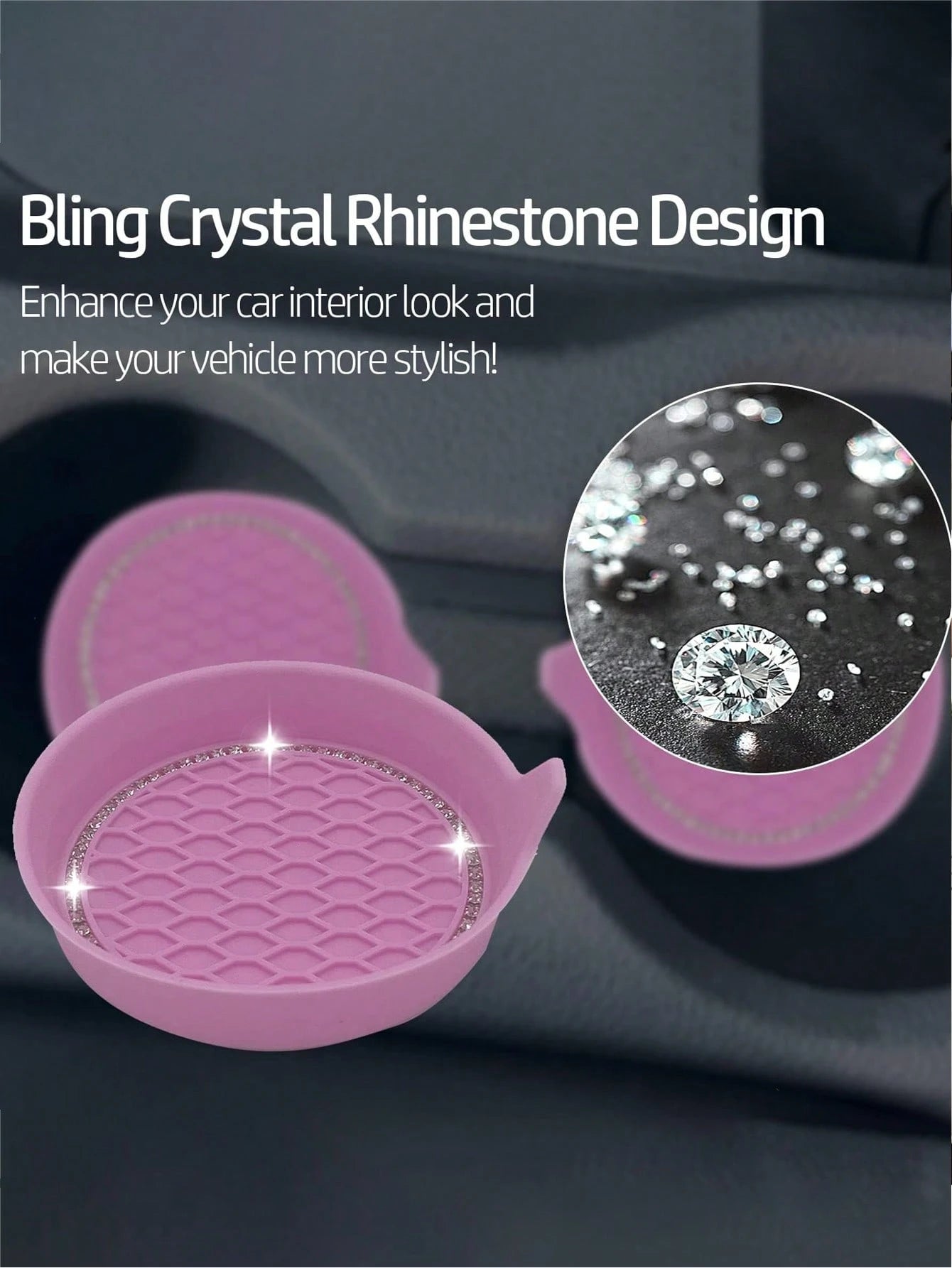 1/2pcs Car Cup Holder Coasters, Shiny Cup Holder Inlay Coasters, Universal Car Anti-Slip Cup Holder Decorative Silicone Cup Mats, Car Interior Pad, 8cm/3.1in Soft Crystal Rhinestone Rubber Coaster Set