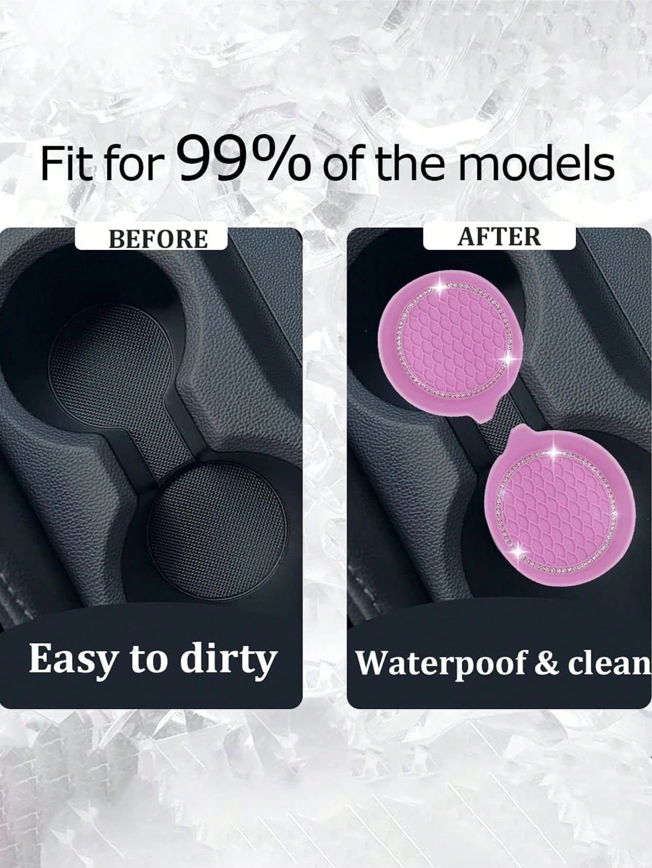 1/2pcs Car Cup Holder Coasters, Shiny Cup Holder Inlay Coasters, Universal Car Anti-Slip Cup Holder Decorative Silicone Cup Mats, Car Interior Pad, 8cm/3.1in Soft Crystal Rhinestone Rubber Coaster Set