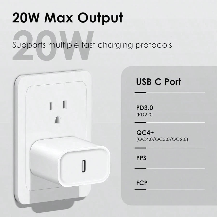 1-2pcs Fast Charging PD 20W Wall Adapter Compatible With IPhone 17 Pro Max/17 Pro/17 Air/17/16/15/14/13/12/11/XS/XR/8/7/6/ S25/S24/S23/S22/S21/S20 Series/ Series Wall Adapter