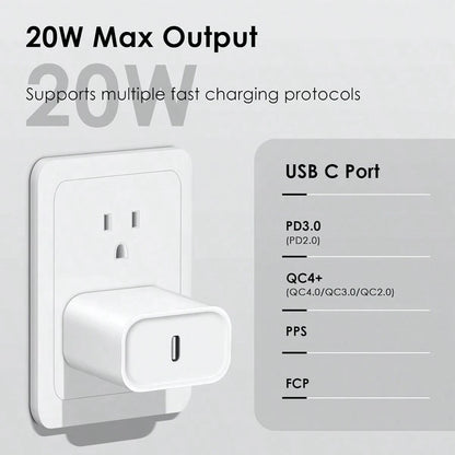 1-2pcs Fast Charging PD 20W Wall Adapter Compatible With IPhone 17 Pro Max/17 Pro/17 Air/17/16/15/14/13/12/11/XS/XR/8/7/6/ S25/S24/S23/S22/S21/S20 Series/ Series Wall Adapter