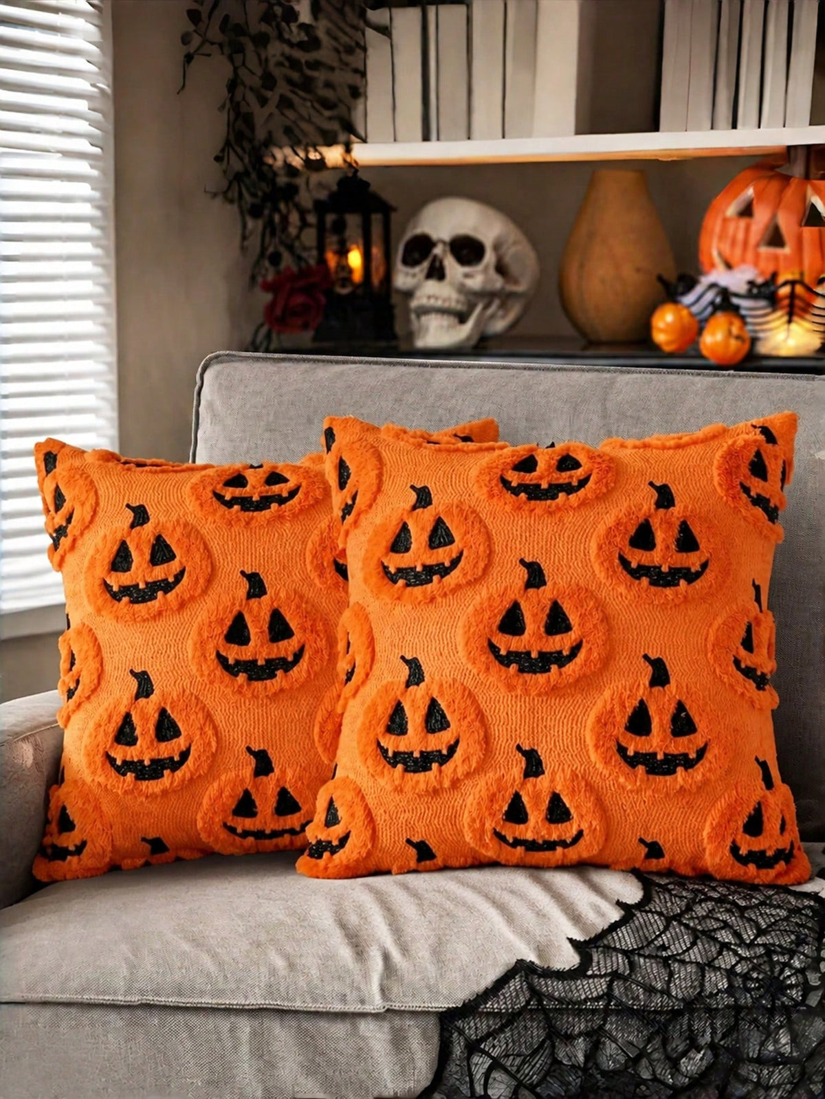 1/2pcs Halloween Pumpkin Pillow Case 18x18 Inch Linen Sofa Bed Cushion Decorative Cover