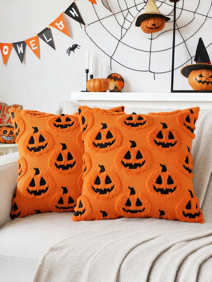 1/2pcs Halloween Pumpkin Pillow Case 18x18 Inch Linen Sofa Bed Cushion Decorative Cover