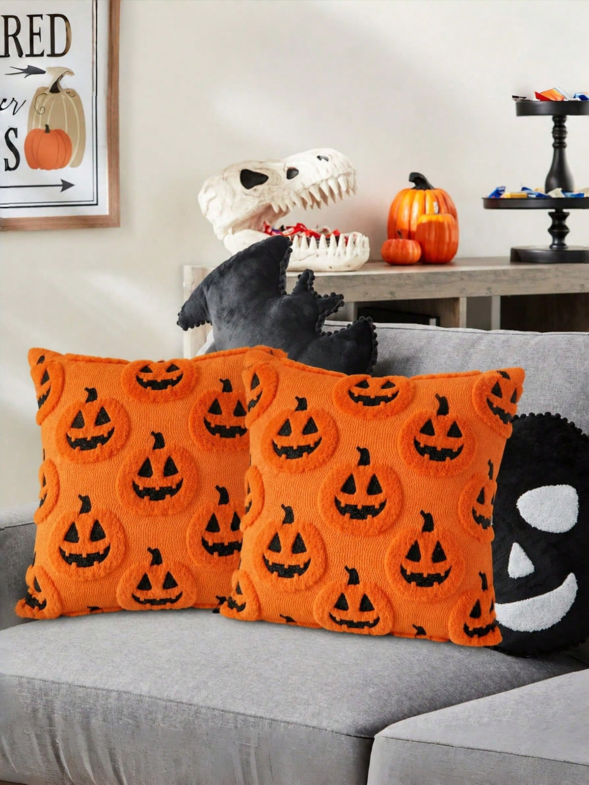1/2pcs Halloween Pumpkin Pillow Case 18x18 Inch Linen Sofa Bed Cushion Decorative Cover