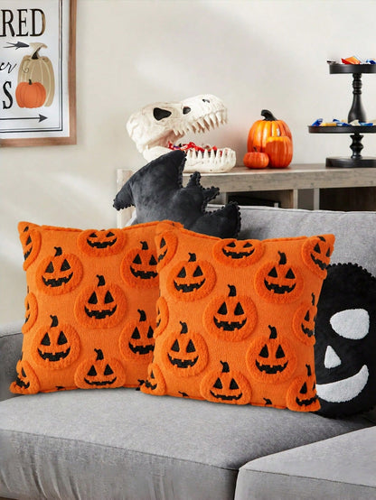 1/2pcs Halloween Pumpkin Pillow Case 18x18 Inch Linen Sofa Bed Cushion Decorative Cover