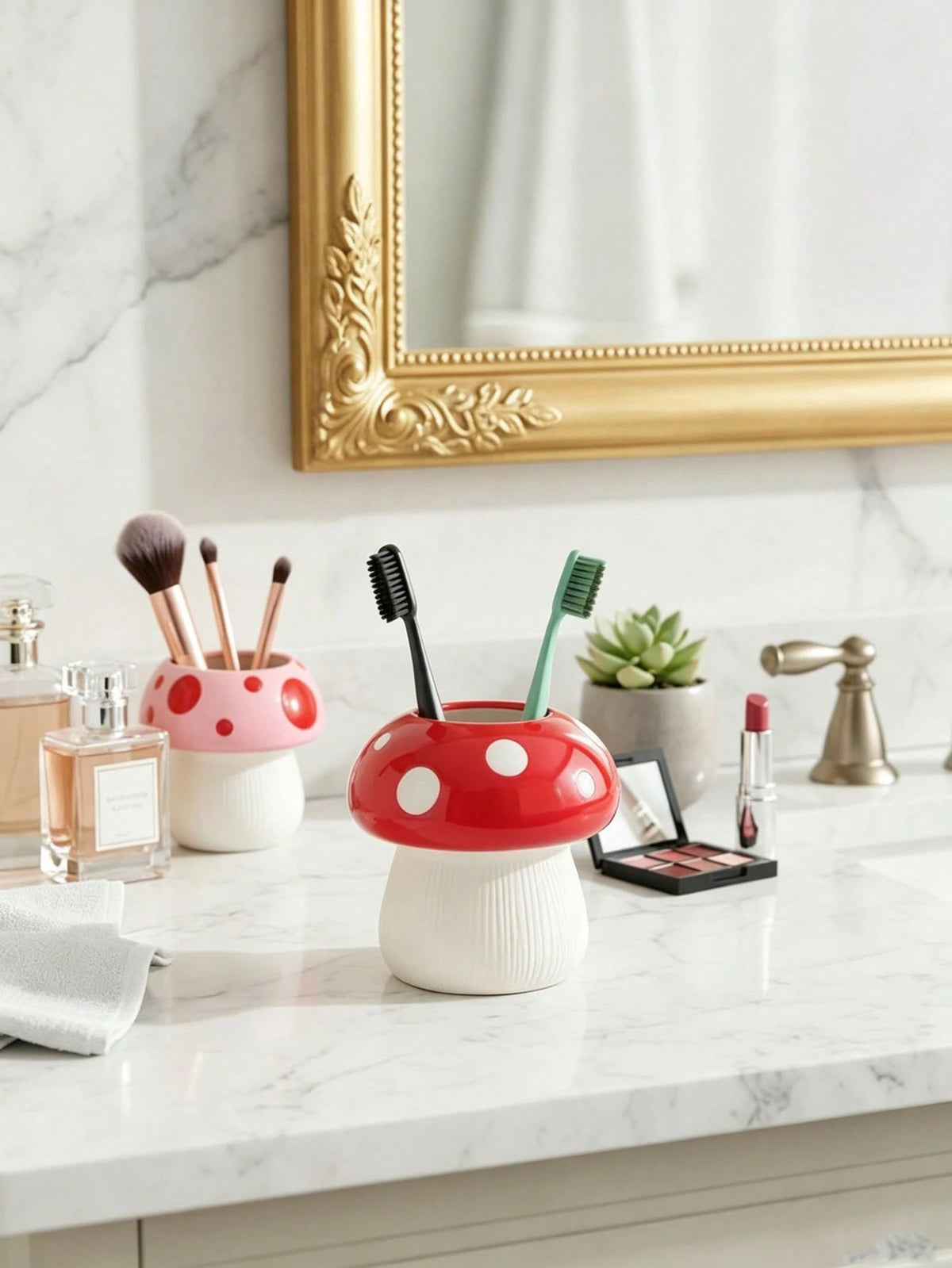 1/2pcs Mushroom Toothbrush Holder, Cute Bathroom Toothbrush Cup Storage Rack, Suitable For Bathroom Decor And Accessories, Vanity Storage, Room Decor, Home Decor, Also A Great Gift For Female Friends