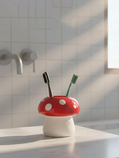 1/2pcs Mushroom Toothbrush Holder, Cute Bathroom Toothbrush Cup Storage Rack, Suitable For Bathroom Decor And Accessories, Vanity Storage, Room Decor, Home Decor, Also A Great Gift For Female Friends