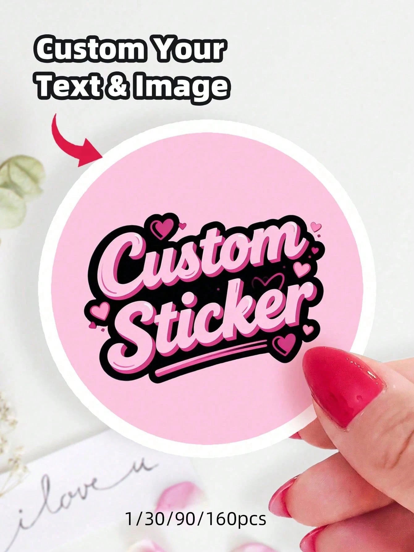 1/30/90/160pcs Customizable Round Stickers, Can Print Any Text And Pattern, Suitable For Valentine's Day Gifts, Romantic Love Notes, Handmade Stickers, Party Favors, Envelope Seals, Suitable For Boyfr