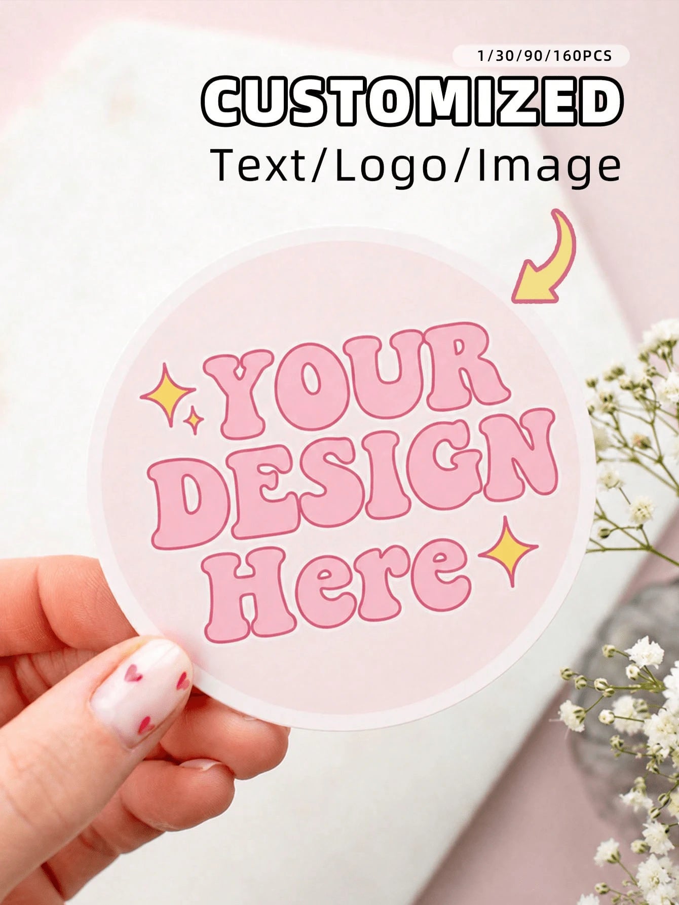 1/30/90/160pcs Customizable Round Stickers, Can Print Any Text And Pattern, Suitable For Valentine's Day Gifts, Romantic Love Notes, Handmade Stickers, Party Favors, Envelope Seals, Suitable For Boyfr