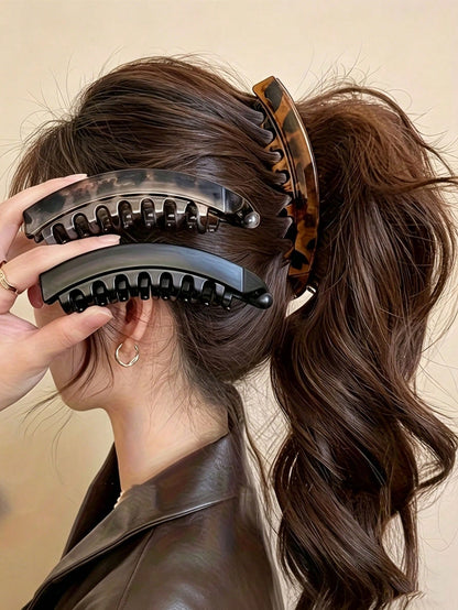 1/3pcs Large Vertical Banana Hair Clip With Back Comb- Non-Slip Women's Ponytail Clip, Thickened For Added Volume, Brown/Black/Grey Leopard Print- High Strength Hair Clip Suitable For Braids, Buns