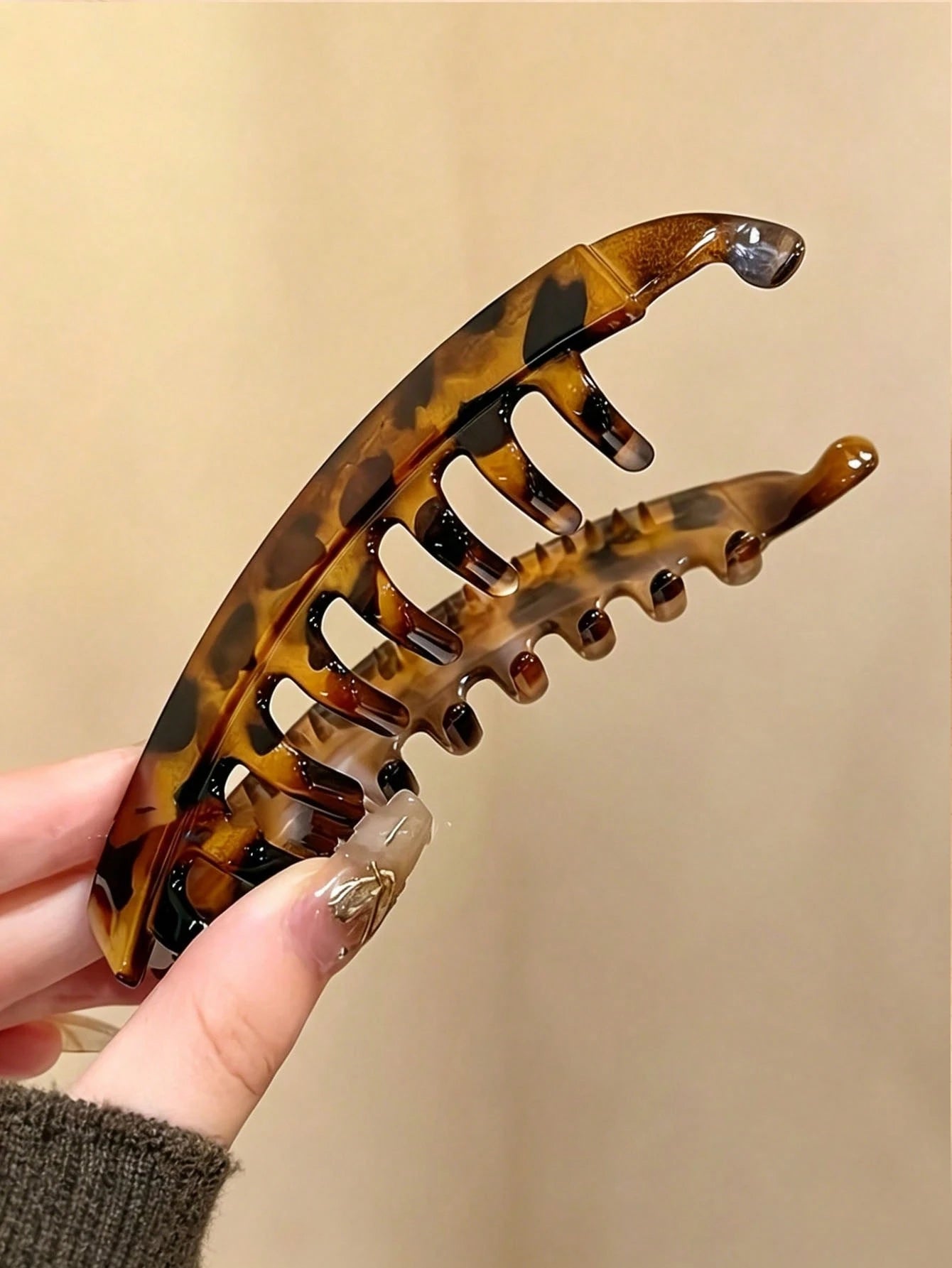 1/3pcs Large Vertical Banana Hair Clip With Back Comb- Non-Slip Women's Ponytail Clip, Thickened For Added Volume, Brown/Black/Grey Leopard Print- High Strength Hair Clip Suitable For Braids, Buns